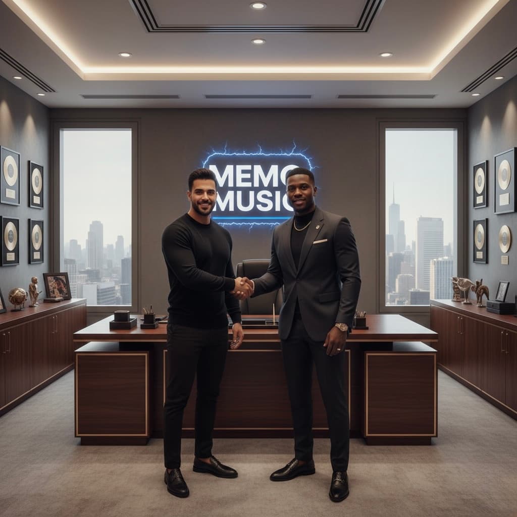 Brand partnership handshake at MEMO MUSIC